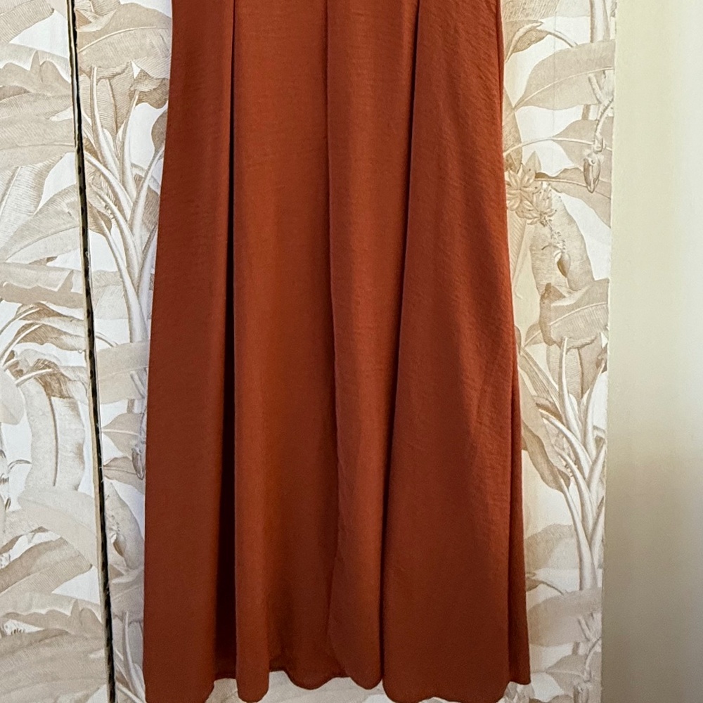 Rust Brown Button Front Midi Dress – Collared Boho Shirt Dress. - Picture 6 of 6